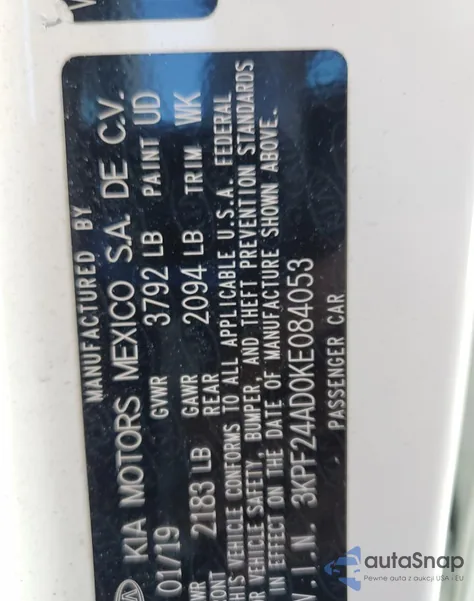 2019 Kia Forte Fe из США, поврежденный, VIN 3KPF24AD0KE084053